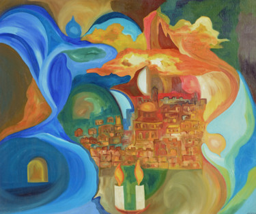Peinture intitulée "Jérusalem céleste" par Betty Najman, Œuvre d'art originale, Huile