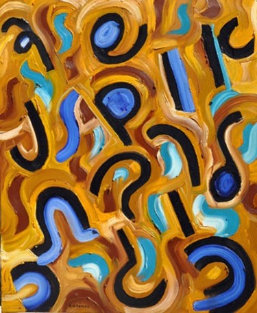 Peinture intitulée "Lettres et signes 3" par Betty Najman, Œuvre d'art originale, Huile