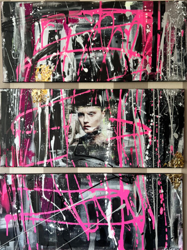 Картина под названием "Black/White/Pink/Go…" - Nalân Arzu Karadag, Подлинное произведение искусства, Акрил Установлен на Дер…