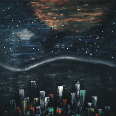 "Sky with NYC" başlıklı Tablo N.Kkk tarafından, Orijinal sanat, Petrol