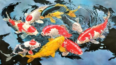 Malerei mit dem Titel "Koi Fish #2" von Namnjani, Original-Kunstwerk, Öl
