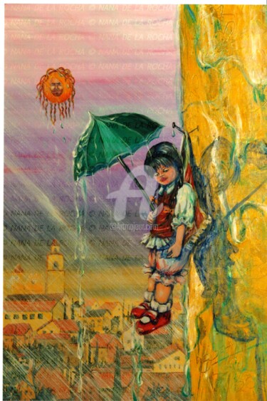 Pintura intitulada "Colgada-bajo-la-llu…" por Nana De La Rocha, Obras de arte originais, Acrílico