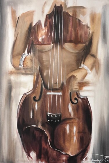 Malerei mit dem Titel "Cello Femme" von Nana Molodini, Original-Kunstwerk, Acryl