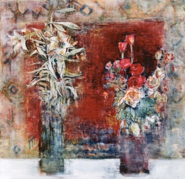 Painting titled "deux Bouquets" by Nana Plamadeala-Kiritchenko, Original Artwork, Oil