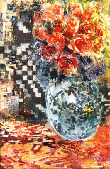 Painting titled "Un Bouquet des Roses" by Nana Plamadeala-Kiritchenko, Original Artwork, Oil