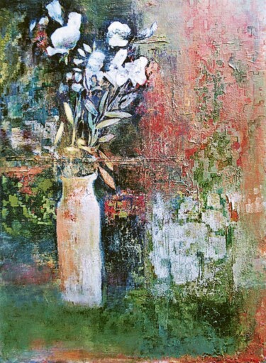 Malerei mit dem Titel "Les Fleurs sur le f…" von Nana Plamadeala-Kiritchenko, Original-Kunstwerk, Öl