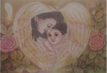 Drawing titled "Mother and child" by Nanae Miller, Original Artwork, Pencil