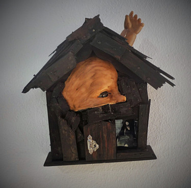 Sculpture titled "The haunted house" by Nancy Cardinal, Original Artwork, Mixed Media