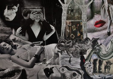 Collages titled "Rêve étrange" by Nancy Cardinal, Original Artwork, Collages