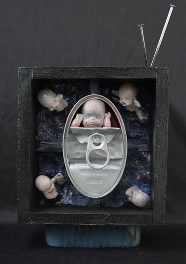 Escultura titulada "La boite noire" por Nancy Cardinal, Obra de arte original, Madera