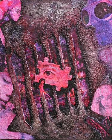 Collagen mit dem Titel "Entre 2 mondes" von Nancy Cardinal, Original-Kunstwerk, Acryl