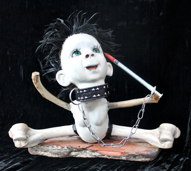 Sculpture titled "Le cauchemar du pet…" by Nancy Cardinal, Original Artwork, Bone