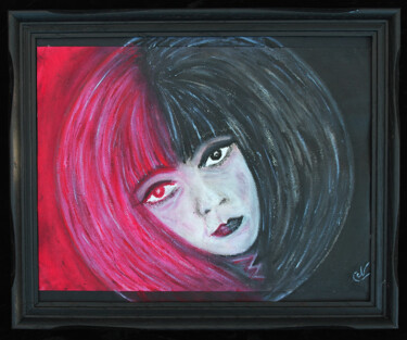 Painting titled "Yin Yang féminin" by Nancy Cardinal, Original Artwork, Oil Mounted on Cardboard