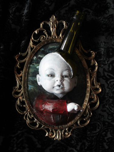 Sculpture titled "Le "dit-vin" enfant" by Nancy Cardinal, Original Artwork, Paper maché