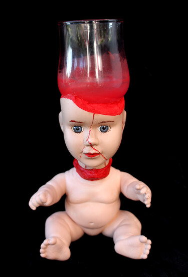 Sculpture titled "Le petit au cerveau…" by Nancy Cardinal, Original Artwork, Plastic