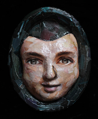 Colagens intitulada "Le masque humain" por Nancy Cardinal, Obras de arte originais, Colagens