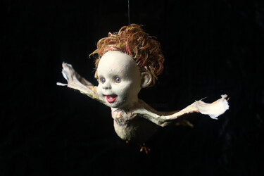 Sculpture titled "Le canari déchainé" by Nancy Cardinal, Original Artwork, Paper maché