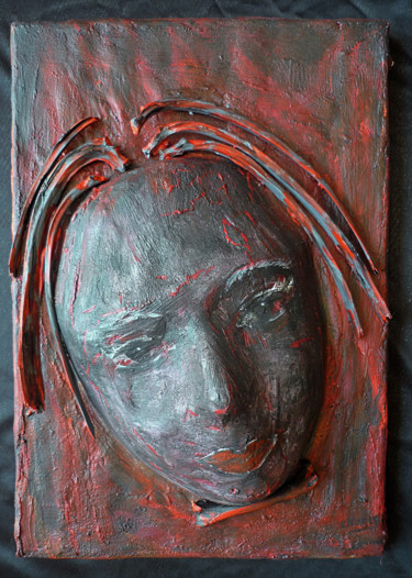 Sculpture titled "Masque aux cheveux…" by Nancy Cardinal, Original Artwork, Other