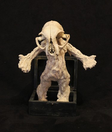Sculpture titled "Petit monstre" by Nancy Cardinal, Original Artwork, Wood