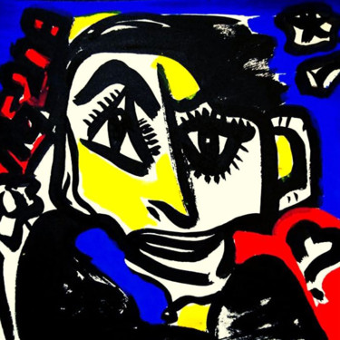 绘画 标题为“Portrait en jaune r…” 由Nancy Gabel, 原创艺术品, 丙烯