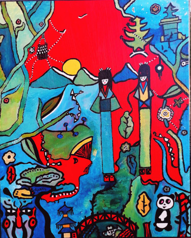 Картина под названием "Soleil jaune" - Nancy Gabel, Подлинное произведение искусства, Акрил