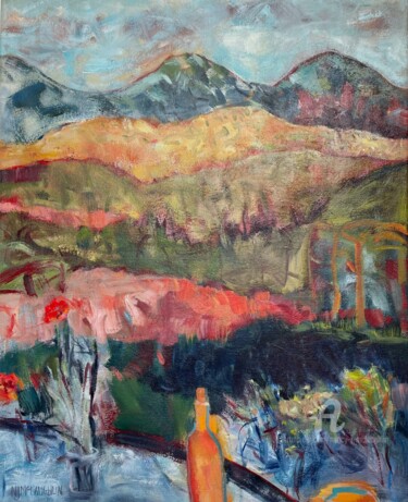 Painting titled "Landscape with Oran…" by Nancy J. Mclaughlin, Original Artwork, Acrylic
