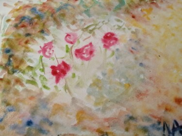 Pintura intitulada "le rosier de mon ja…" por Nancy Krief, Obras de arte originais, Aquarela