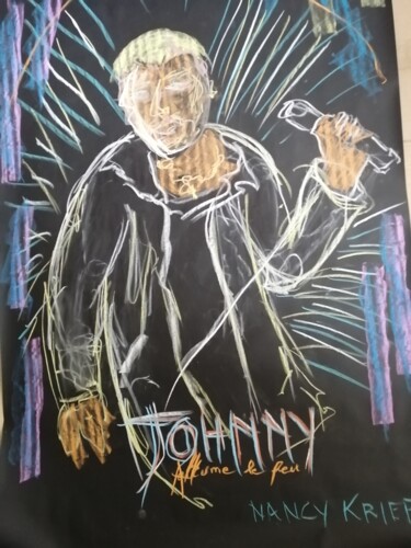 Painting titled "Johnny allume le feu" by Nancy Krief, Original Artwork, Pastel