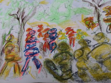 Картина под названием "la Fête au village…" - Nancy Krief, Подлинное произведение искусства, Пастель