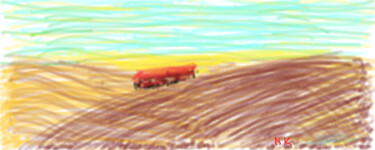 Arte digital titulada "La grange en plein…" por Nancy Krief, Obra de arte original, Pintura Digital