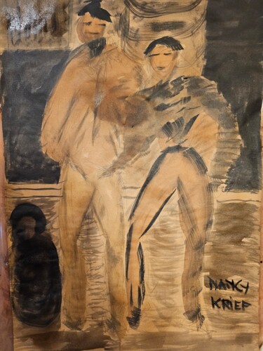 Painting titled "La jeunesse amoureu…" by Nancy Krief, Original Artwork, Ink Mounted on Other rigid panel