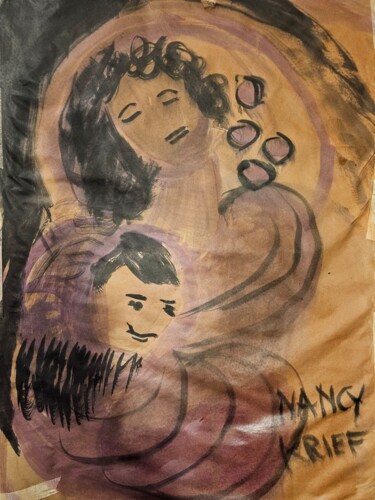 Painting titled "La tendresse" by Nancy Krief, Original Artwork, Ink