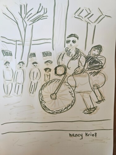 Pintura titulada "L'homme à la moto" por Nancy Krief, Obra de arte original, Acrílico