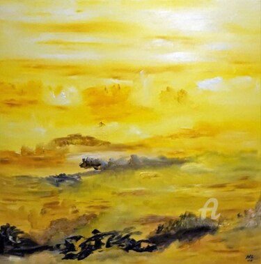 Painting titled "PAYSAGE 11218" by Nancy Lopez, Original Artwork, Oil Mounted on Wood Stretcher frame