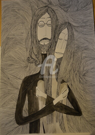 Peinture intitulée "John&Yoko" par Nancy Van Reeth, Œuvre d'art originale, Autre