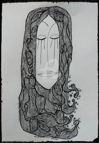 Drawing titled "shamane aux cellules" by Nancy Van Reeth, Original Artwork