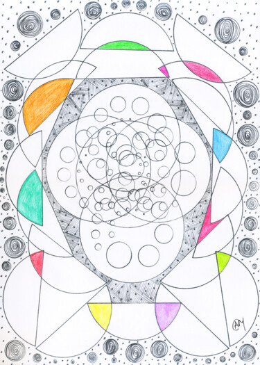 Dessin intitulée "Cosmic Dance" par Nancy A-Mechrek, Œuvre d'art originale, Crayon