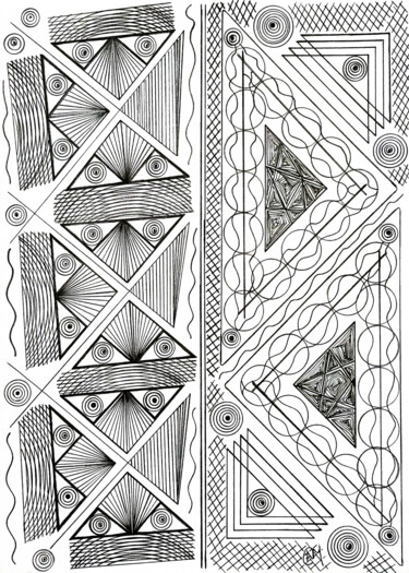 Dessin intitulée "Geometric Patterns…" par Nancy A-Mechrek, Œuvre d'art originale, Crayon