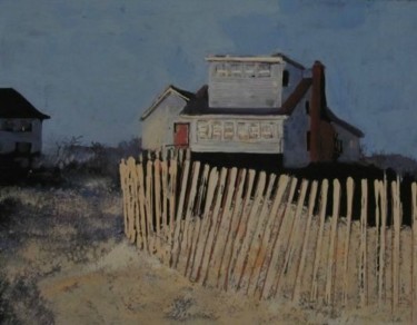 Painting titled "Sunny Beach House" by Nancy Tracy, Original Artwork, Oil