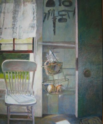 Painting titled "White Chair, Fenwic…" by Nancy Tracy, Original Artwork, Oil