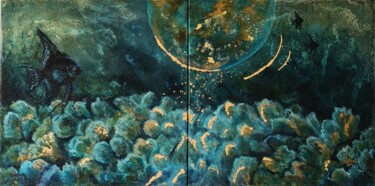 Schilderij getiteld "Moon Fish" door Nanda Van Der Vliet, Origineel Kunstwerk, Acryl