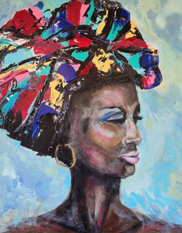 Pittura intitolato "Afrikaanse vrouw" da Nanda Van Der Vliet, Opera d'arte originale, Acrilico