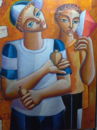 Pintura intitulada "Meninos brincando" por Nando Ribeiro, Obras de arte originais, Óleo