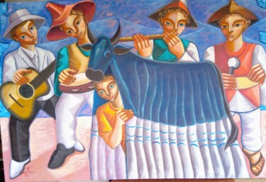 Painting titled "Bumba meu boi" by Nando Ribeiro, Original Artwork, Oil
