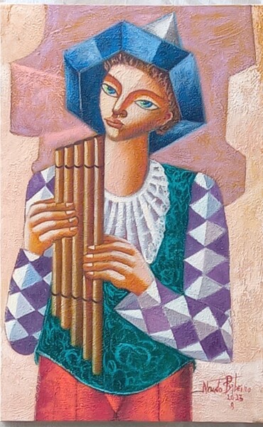 Malerei mit dem Titel "Músico" von Nando Ribeiro, Original-Kunstwerk, Öl