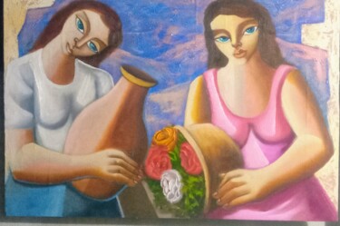 Malerei mit dem Titel "Mulheres amigas" von Nando Ribeiro, Original-Kunstwerk, Öl