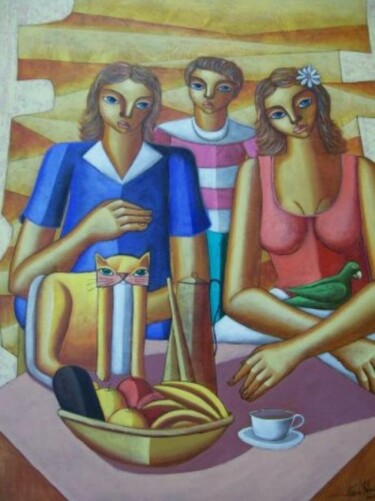 Painting titled "MULHERES A MESA" by Nando Ribeiro, Original Artwork