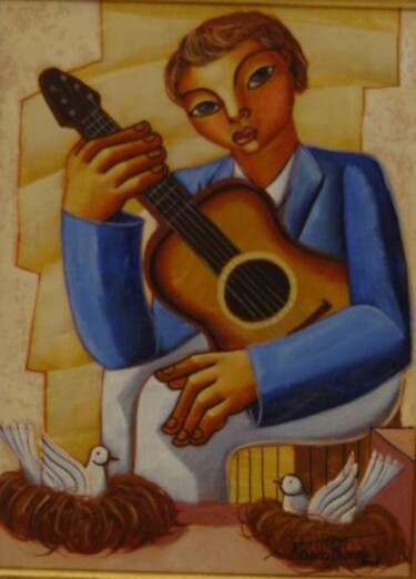 Painting titled "MENINO MUSICO" by Nando Ribeiro, Original Artwork