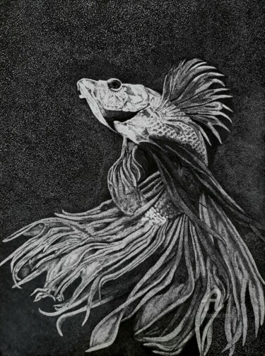제목이 "Betta fish"인 그림 Nando Poluakan로, 원작, 볼펜
