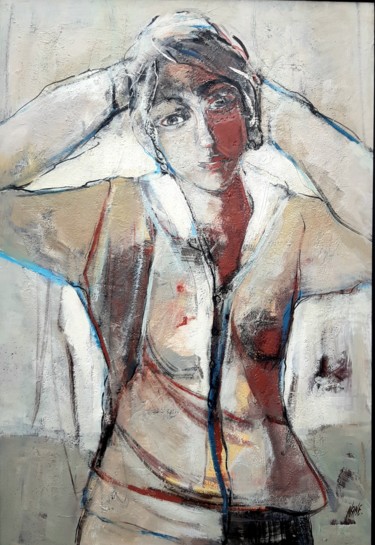 Painting titled "La fille au col bla…" by Nane, Original Artwork, Acrylic